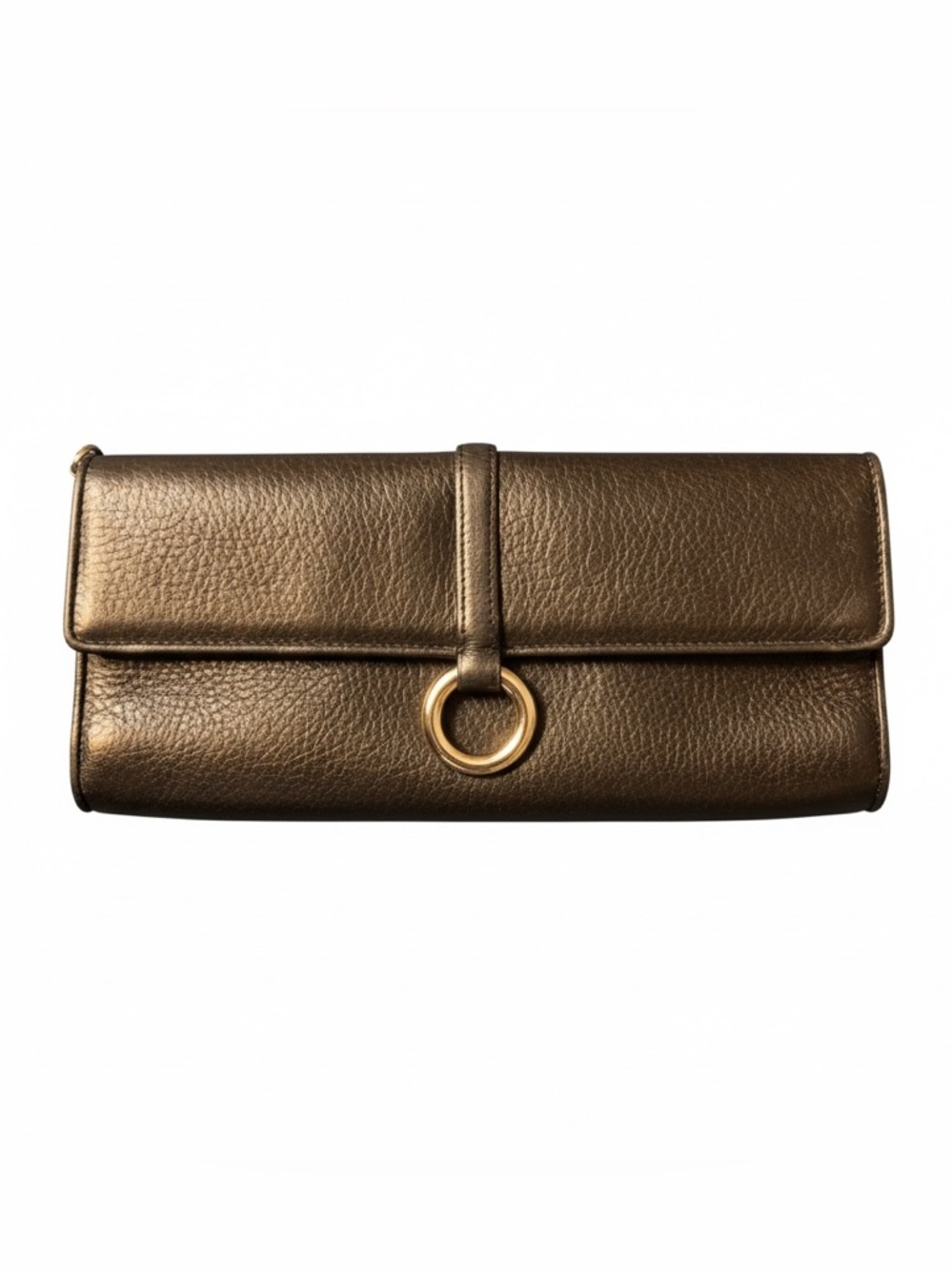 Ann Taylor Black Leather Clutch with Ring Accent - Picture 2 of 11